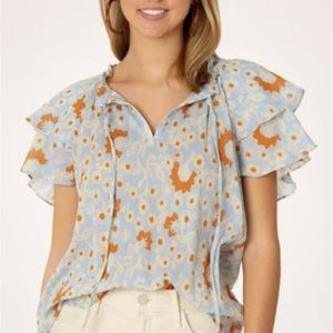 Olivia James The Label Astrid Top Blue Floral Vine Size Small